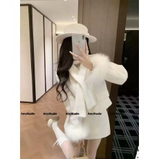 批发十三行千金小香风加棉外套+半身裙套装(可拆<b class='q'>狐狸毛</b>袖围巾)