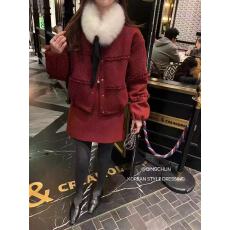 批发冬季新款狐狸毛围脖木耳边拼接短款加棉外套<b class='q'>半身裙</b>两件套