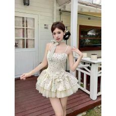 批发法式精致千金气质波点连衣<b class='q'>裙</b>网纱公主蓬蓬吊带<b class='q'>礼服</b>生日出片<b class='q'>裙</b>子