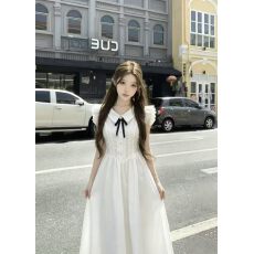 批发夏季新款<b class='q'>韩版</b>减龄小飞袖连衣裙女甜美收腰显瘦蓬蓬长裙