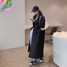 批发高级感黑色西装风衣外套女中长款2025年春秋新款今年流行chic大衣