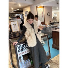 批发冬季仿羊羔毛牛角扣马甲背心女<b class='q'>设计</b>感无袖上衣高级感毛毛绒绒马甲