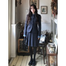 批发韩系学院风灰色<b class='q'>西装</b>套装裙子女秋冬季2025新款小个子巨好看一整套