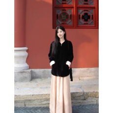 批发2026新款新中式浮光锦<b class='q'>丝绒</b><b class='q'>套装</b>女春款撞色拼接提花两件套