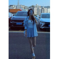 批发韩系穿搭女2026新款韩版慵懒休闲长袖衬衫显瘦背心百搭裙裤三件套