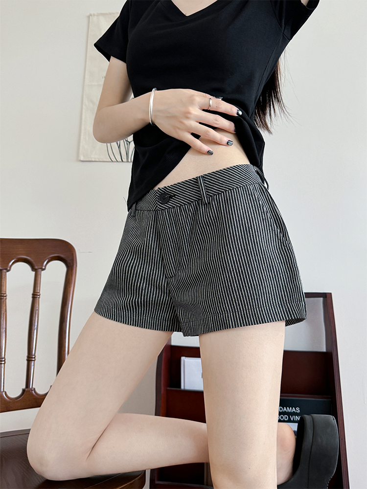 FA31596# 休闲条纹短裤女夏季新款显瘦百搭外穿宽松阔腿直筒热裤 服裝批發女裝批發服飾貨源