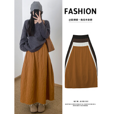 批发实拍南瓜色裙子女秋冬2025新款小个子高腰a字裙显瘦花苞半身裙