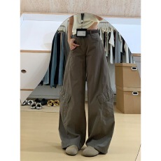 批发美式复古弯刀阔腿牛仔裤女<b class='q'>秋</b>季高腰宽松直筒休闲工装裤