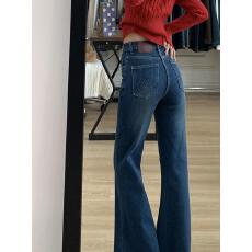 批发美式复古水洗微喇阔腿<b class='q'>牛仔裤</b>女高腰宽松显瘦喇叭长裤