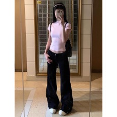 批发黑色不贴腿微喇<b class='q'>牛仔裤</b>女新款低腰<b class='q'>显瘦</b>直筒拖地喇叭长裤