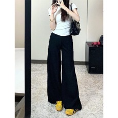 批发黑色阔腿<b class='q'>牛仔裤</b>女新款高腰<b class='q'>显瘦</b>宽松直筒拖地裤