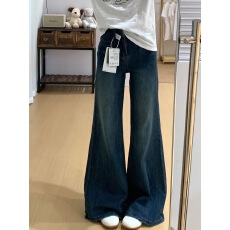 批发美式辣妹高街微喇<b class='q'>牛仔</b>裤女高腰新款百搭显瘦喇叭长裤