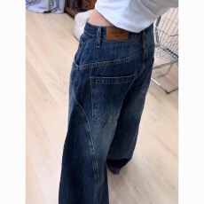 批发美式复古水洗弯刀阔腿<b class='q'>牛仔</b>裤女新款高腰显瘦宽松垂感拖地裤