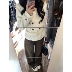 批发美式碎花直筒牛仔裤女<b class='q'>新款</b>高腰气质百搭设计感慵懒风阔腿裤