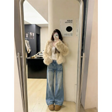 批发美式折痕水洗宽松阔腿牛仔裤女高腰新款显瘦直筒拖地裤