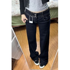 批发美式小众<b class='q'>微喇</b>阔腿<b class='q'>牛仔裤</b>女夏季低腰宽松百搭直筒喇叭裤