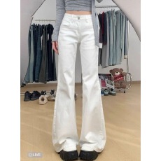批发美式白色低腰微喇牛仔裤<b class='q'>女</b>夏季不贴腿百搭拖地喇叭裤子