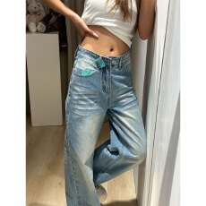 批发美式复古阔腿牛仔<b class='q'>裤</b>女2026夏季高腰宽松<b class='q'>显瘦</b>水洗折痕直筒拖地<b class='q'>裤</b>