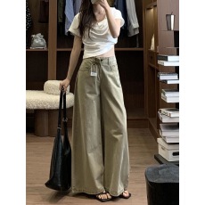 批发美式卡其色宽松水洗阔腿牛仔<b class='q'>裤</b>女2026新款高腰<b class='q'>显瘦</b>直筒拖地长<b class='q'>裤</b>