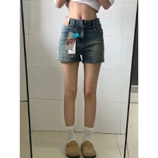 批发美式高街复古弹力牛仔短裤女2026夏季新款高腰显瘦百搭a字<b class='q'>热裤</b>