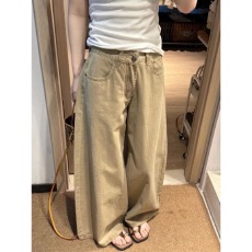 批发美式卡其色宽松水洗阔腿牛仔裤女2026<b class='q'>新款</b>高腰显瘦直筒拖地长裤