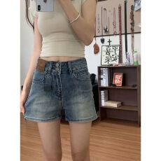 批发美式高街复古弹力牛仔短裤女2026夏季新款高腰显瘦百搭a字<b class='q'>热裤</b>