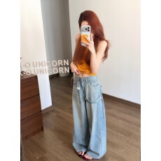 批发美式设计感工装阔腿牛仔裤女夏季新款<b class='q'>高腰</b>百搭垂感直筒拖地裤