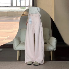 批发美式粉色阔腿牛仔裤女2026<b class='q'>夏</b>季高腰宽松百搭弯刀直筒裤子