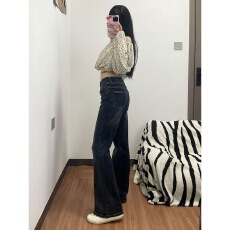 批发美式复古双扣微喇牛仔裤女2026秋季新款<b class='q'>高腰</b>弹力显瘦马蹄裤子