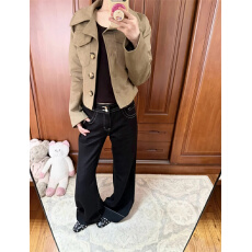 批发美式深蓝色微喇阔腿<b class='q'>牛仔裤</b>女2026秋季新款低腰宽松百搭直筒喇叭裤
