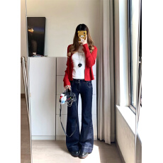 批发美式小众微喇阔腿<b class='q'>牛仔裤</b>女2026秋季低腰宽松百搭直筒喇叭裤