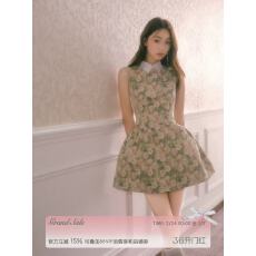 批发RECIT 复古玫瑰油画<b class='q'>衬衫</b>领无袖连衣裙女秋装千金风蓬蓬收腰背心裙