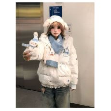 批发2025冬季新款雪花毛领可爱魔术连帽圣诞雪人<b class='q'>宽松</b>棉服秋冬加厚棉衣