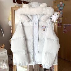 批发日系可爱软妹熊猫<b class='q'>刺绣</b>毛领棉服女冬季宽松加厚保暖棉衣棉服女