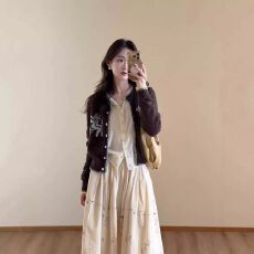 批发独特漂亮一整套早春韩系提花针织开衫上衣打底衫半身裙三件套