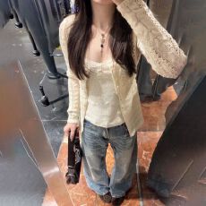批发韩系气质温柔风<b class='q'>镂空</b>针织开<b class='q'>衫</b>外套女叠穿碎花吊带上衣