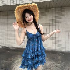 批发韩系超好看蓝色碎花吊带裙女学生夏季新款<b class='q'>甜美</b>宽松显瘦