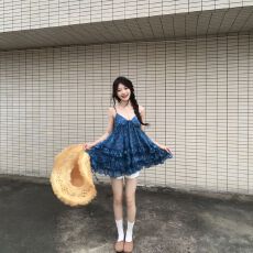 批发兰零 韩系海边度假风松弛感蓝色碎花吊带裙夏季新款