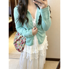 批发实拍 韩系小众设计感<b class='q'>白色</b>蕾丝叠穿背心裙无袖吊带+长袖开衫两件套