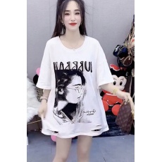 批发宽松休闲中长款短袖t恤女2026秋季新款印花字母破洞减龄大码<b class='q'>上衣</b>