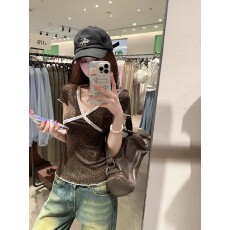 批发古早小野豹 辣妹蕾丝拼接低V领豹纹短袖T恤<b class='q'>打底衫</b>2026夏新款上衣