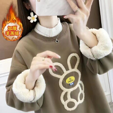批发现货不起球纯<b class='q'>棉</b>复合加厚羊羔绒460g原版刺绣秋冬款圆领卫衣女
