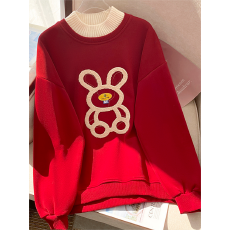 批发【纯<b class='q'>棉</b>加厚羊羔绒】半高领中长款卫衣女冬季2026新款兔年爆款上衣