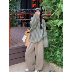 批发原版南韩<b class='q'>棉</b>条纹复合牛奶丝/银狐绒 后包边 袖子压线 原版做工