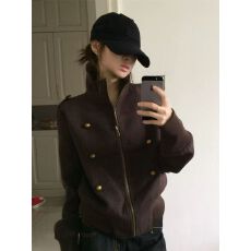 批发美式高街拿破仑<b class='q'>外套女</b>收腰显瘦2026秋季新款高级感复古立领夹克潮