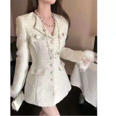 批发气质名媛高级感<b class='q'>时尚</b>轻奢秋冬季小香风编织中长款西装外套