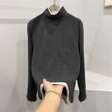 批发欧货高领加厚冬季简约百搭立领拼色假两件叠穿<b class='q'>打底衫</b>双面绒T恤潮