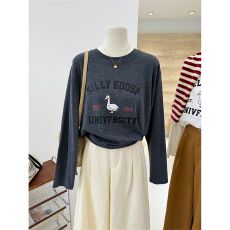 批发韩系时尚卡通字母磨毛长袖T恤女2025秋冬新款ins减龄<b class='q'>打底衫</b>上衣