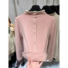 批发半高领<b class='q'>打底衫</b>女双面澳绒德绒<b class='q'>宽松</b>秋冬新复古休闲纽扣装饰外穿t恤