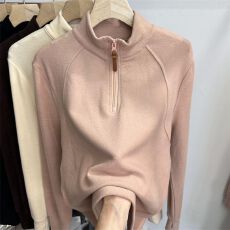 批发欧货2025年新款百搭加厚半拉链高领双面德绒T恤女秋冬<b class='q'>打底衫</b>上衣